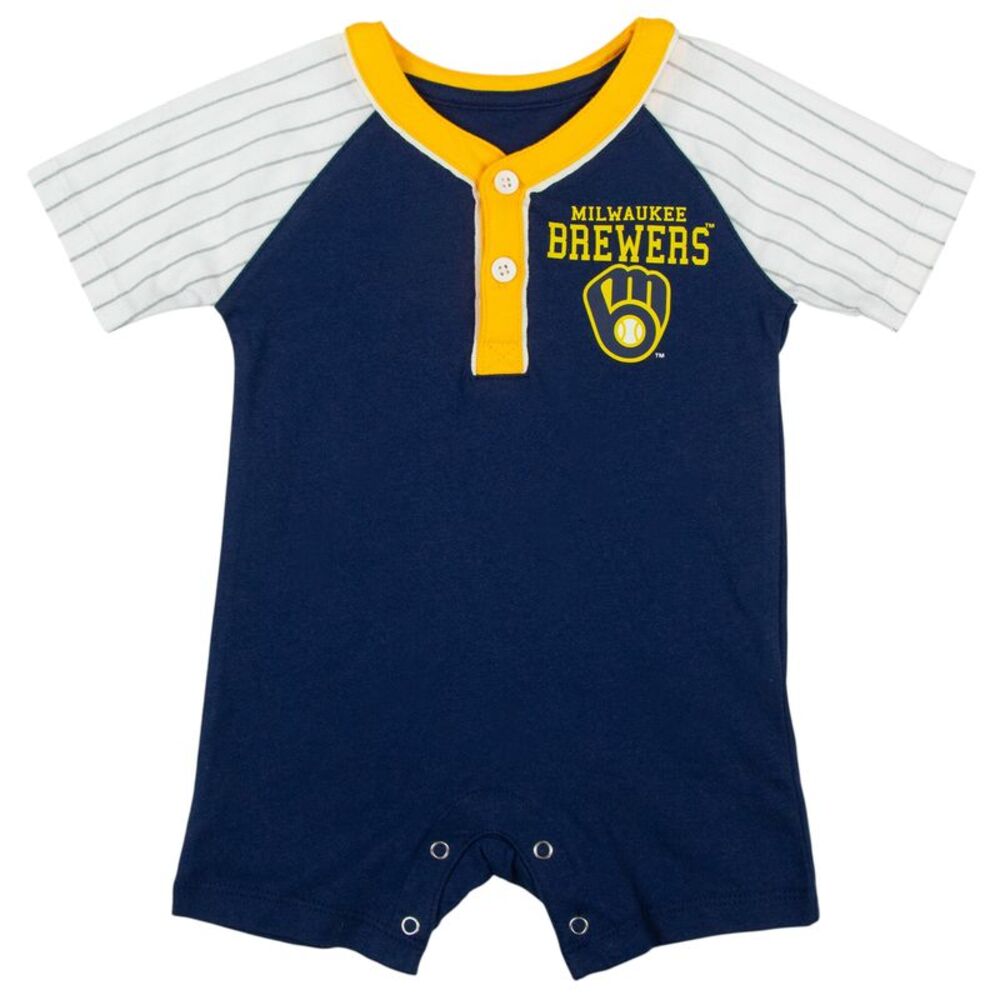 MLB Milwaukee Brewers Infant Boys Raglan Ball Romper Navy, 6-9 Months